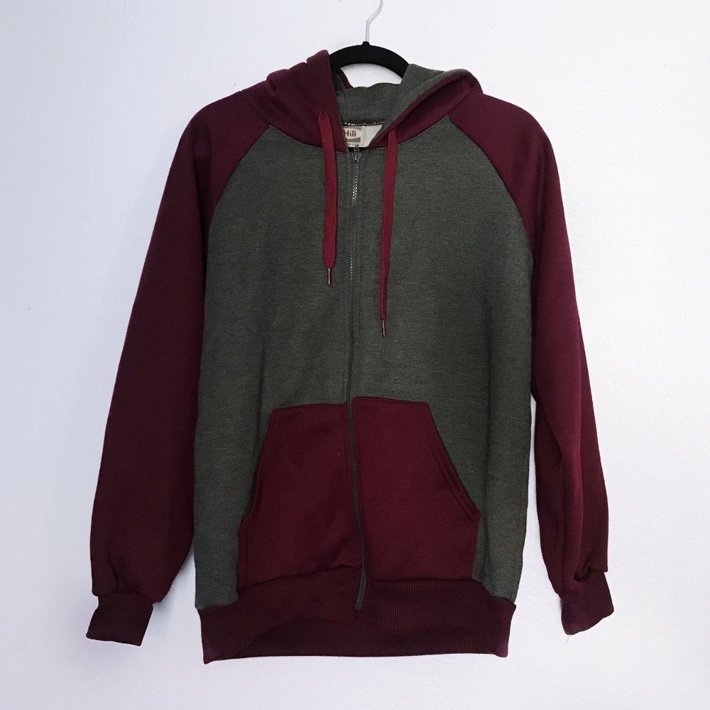 basic gray/red unisex men's zip hoodie